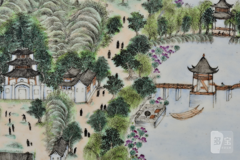 民国 余立成莲花塘风光瓷板 - 图5